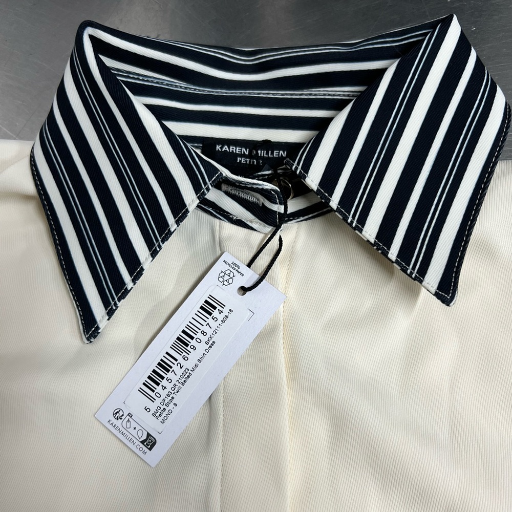 Karen Millen Cream Midi Shirtdress with Black Stripe Trim - Picture 6 of 16